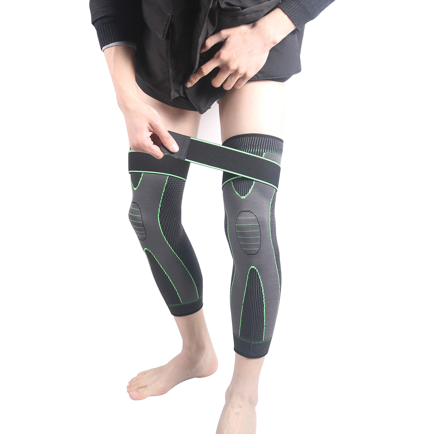 Picture of Knitted Strap Pressurizing Sports Lighting Knee Pads for Men and Women Autumn and Winter Large Calf Protection Basketball Football Warm Knee Pads