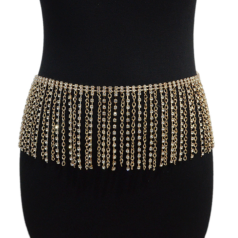 Cross-Border New Women's Belt Casual Rhinestone Inlaid Belly Dance Waist Chain Rhinestone Skirt Ready for Sale