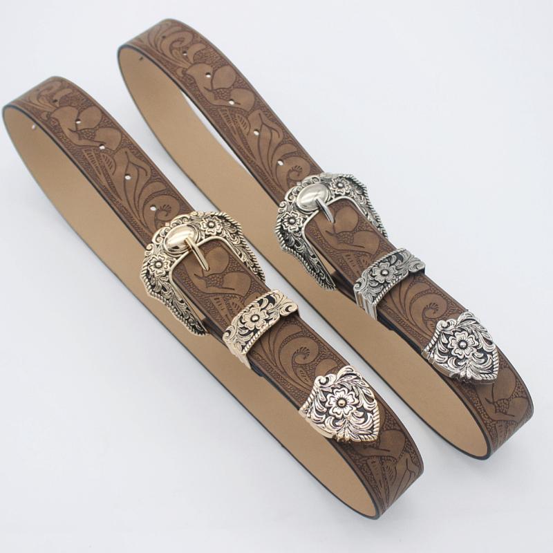 European and American style hot girl brown texture niche pin buckle belt Women's belt printed pattern batch belt unisex