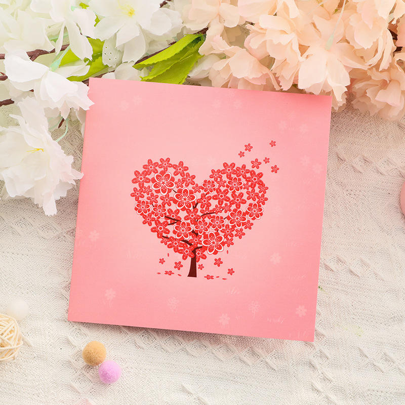 Picture of Teacher's Day Three-Dimensional Greeting Card Love Cherry Blossom Tree Paper Sculpture Valentine's Day Blessing Message Thank You Card Amazon Wholesale