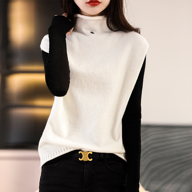 Picture of Real Shot Vest Women's Autumn and Winter New Sleeveless Top High Collar Button Loose Slimming Wool Knitted Waistcoat