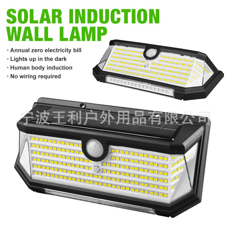 Cross-border new 218LED solar wall lamp human body induction lamp five-sided waterproof lamp red and blue flash solar lamp