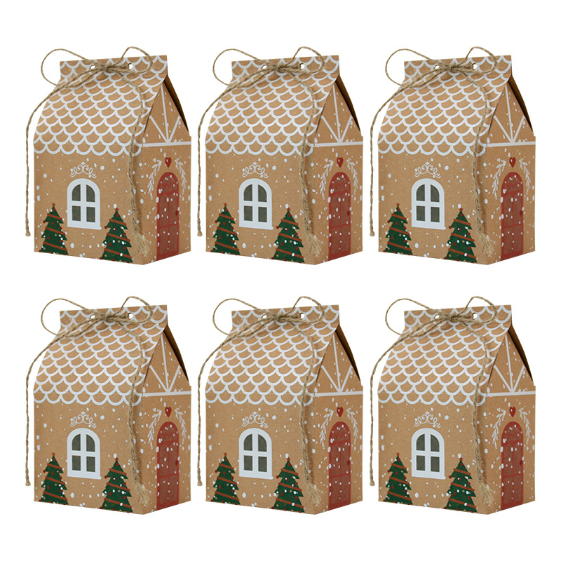 Picture of European Style New Candy Box Christmas Kraft Paper Wedding Candy Box Kraft Paper Packaging Box Christmas Small House Wedding Candy Box