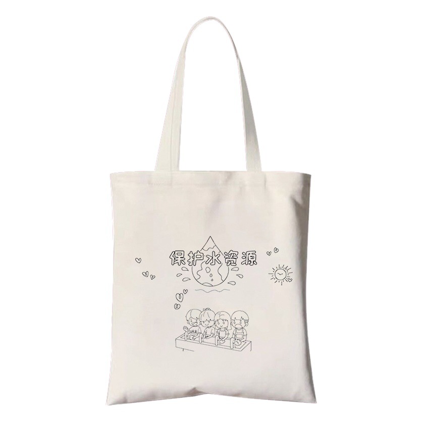 Water Saving Handmade Graffiti Canvas Bag World Water Day Care Water Resources Children's diy Painting Bag Wholesale