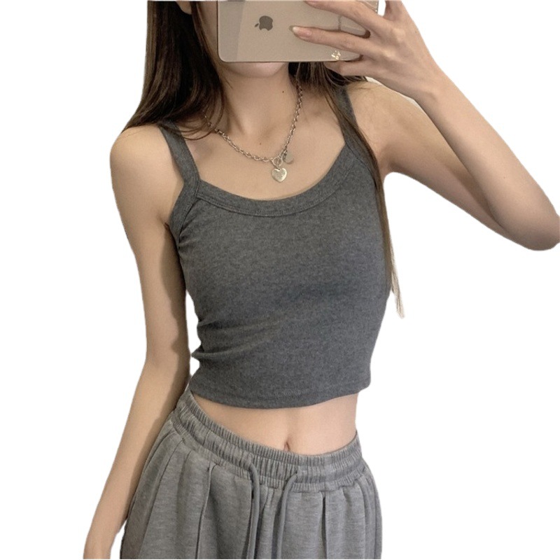 Korean Style Spice Girl Small Sling Short Vest Women's Sleeveless T-Shirt Tight Crewneck Niche Design Backless Sports Top