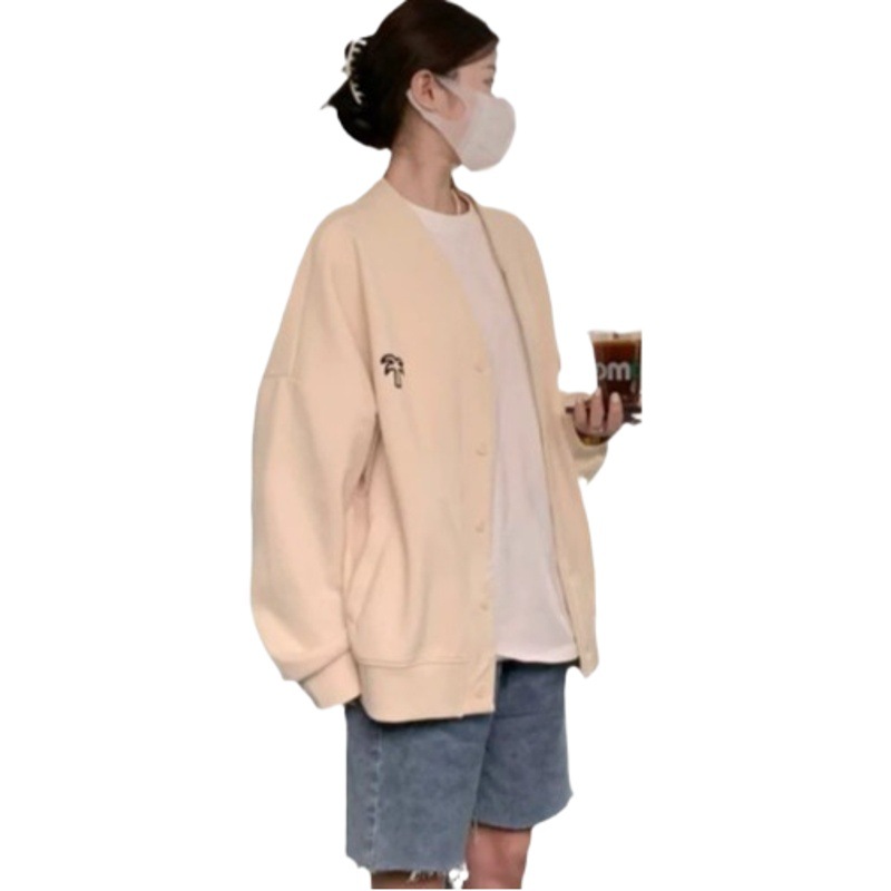 Foreign trade Spring and Autumn New American style back collar embroidered baseball uniform cotton screw thin sweater women's cardigan jacket wholesale