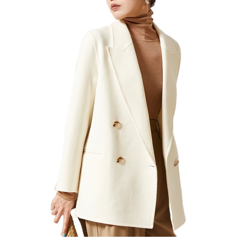 He Ying 2025 Autumn and Winter Coat Temperament Dry Refined Double-Sided Woolen Coat Casual Suit Double-Breasted Short Style