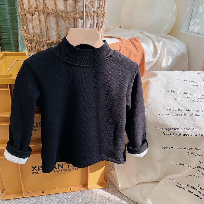 Picture of children's fleece-lined half turtleneck bottoming shirt autumn and winter Korean style men's and women's one-piece velvet warm top