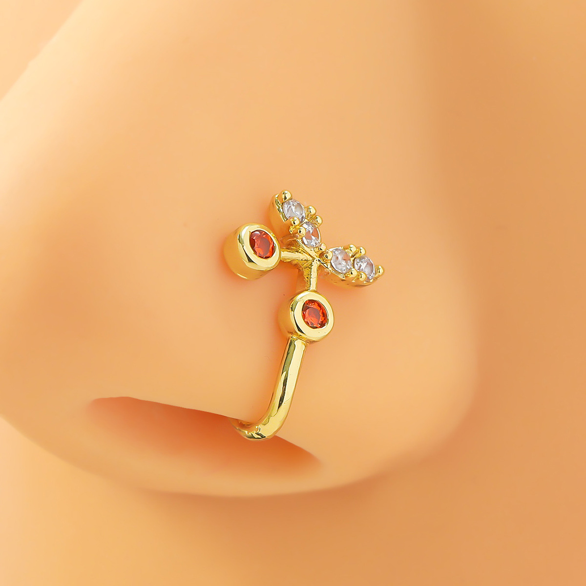 A copper-inlaid stone-free piercing clip-on nose ring Zirconium cherry nose clip nose ornament false nose ring