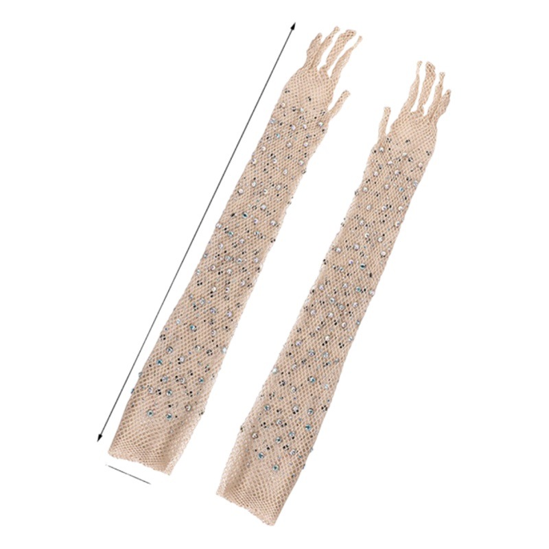 Cross-border New Hot Drilling Fishing Net Gloves Sexy Night Shop Style Hot Drilling Sleeve Long Arm Cover Color Diamond Gloves in Europe and America