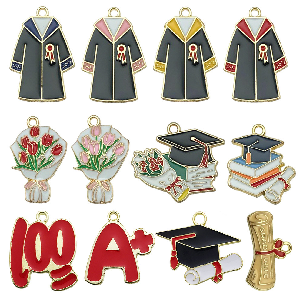 Picture of Cross-border DIY accessories alloy oil drop graduation season examination bachelor cap schoolbag size pen key chain pendant pendant
