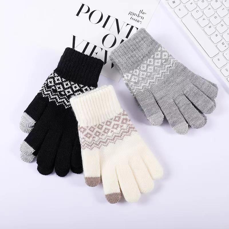 Winter warm cold-proof five-finger New Korean style finger gloves factory wholesale knitted winter gloves