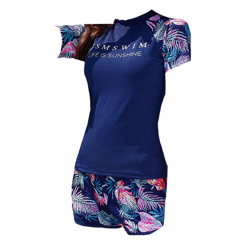 Cross-border swimsuit female student Korean ins split swimsuit conservative flat-angle short-sleeved swimsuit two-piece wholesale