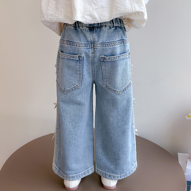 Picture of Girls' Jeans Spring 2025 New Children's Spring Pants Children's Bow Denim Wide Leg Straight Pants