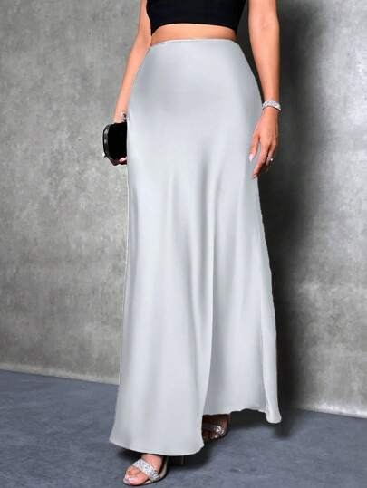 Picture of Foreign Trade Cross-Border Satin Skirt Spring and Summer New European and American Amazon Simple Imitation Silk Long Skirt Women's Clothing