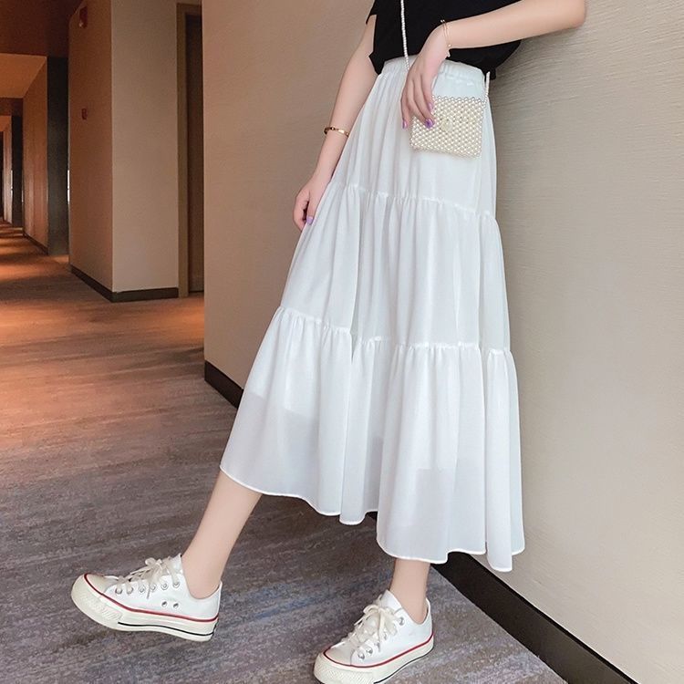 Skirt 2025 New Style Petite Skirt Summer High Waist Slimming White Elastic Versatile Fairy Skirt