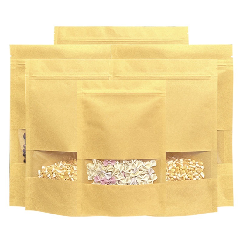 HD window Kraft paper bag nut food packaging bag thickened Kraft paper self-standing self-sealing bag tea sealed bag