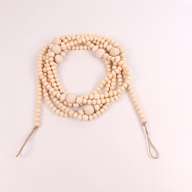 Picture of Amazon Hot Selling Home Decorative Beads Pendant Hemp Rope Tassel Wood Beads String Original Wood Color Superba Wood Beads Hanging Ornaments