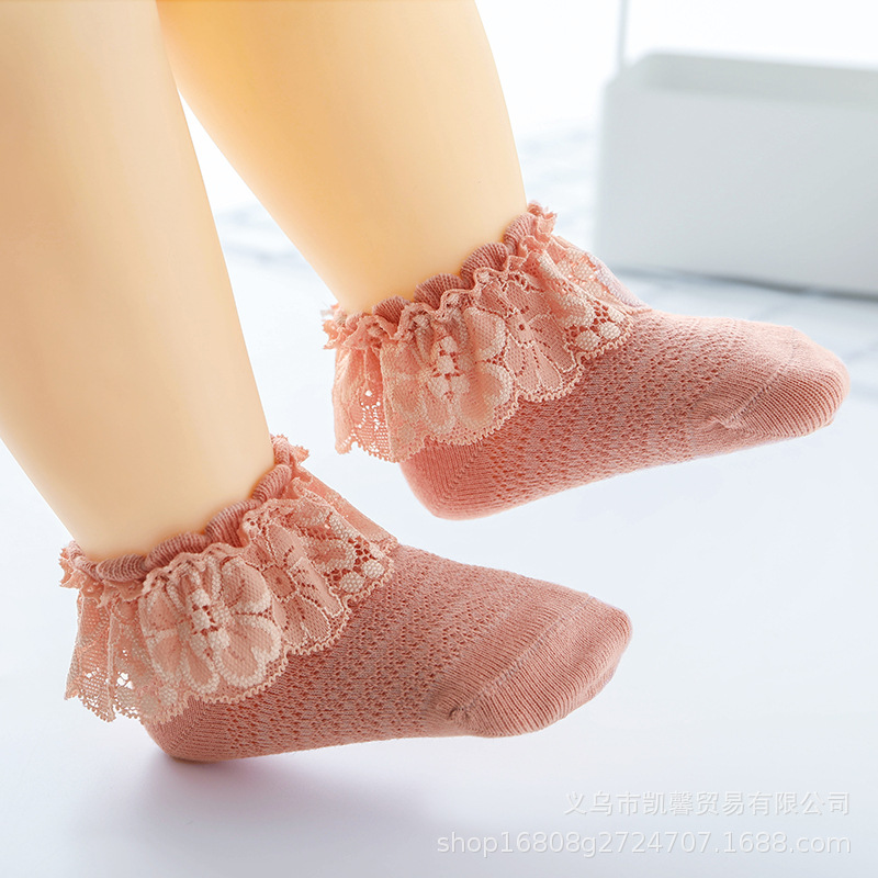 Picture of Children's Socks for Spring, Autumn, and Summer; Girls' Lace Socks, Princess Baby Loose Socks, Breathable Cotton Short Socks for Babies