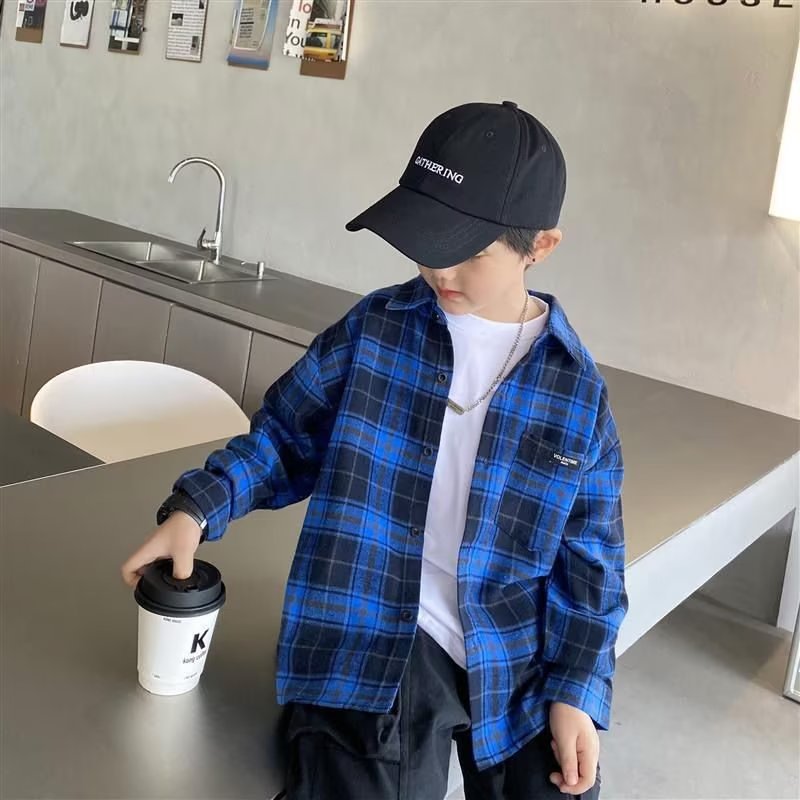 Picture of Boys' Cotton Shirt Long-sleeved 2023 New Western Style Korean Style Middle and Large Children's Summer Boys' Shirt Top Trendy