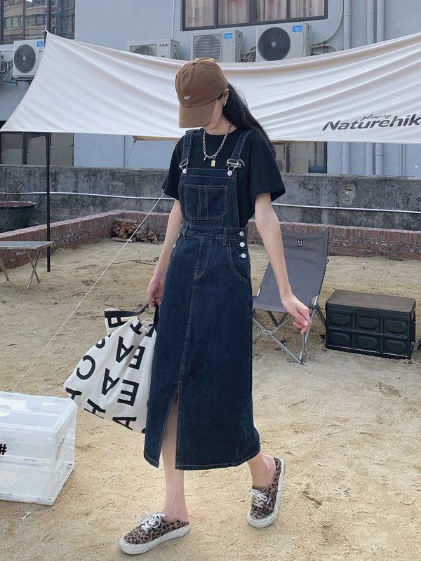 Denim Suspender Skirt Women's Mid-Length 2024 Autumn and Winter New Korean Style Covering the Flesh and Slimming Look Versatile Jumpsuit Half Skirt Trendy