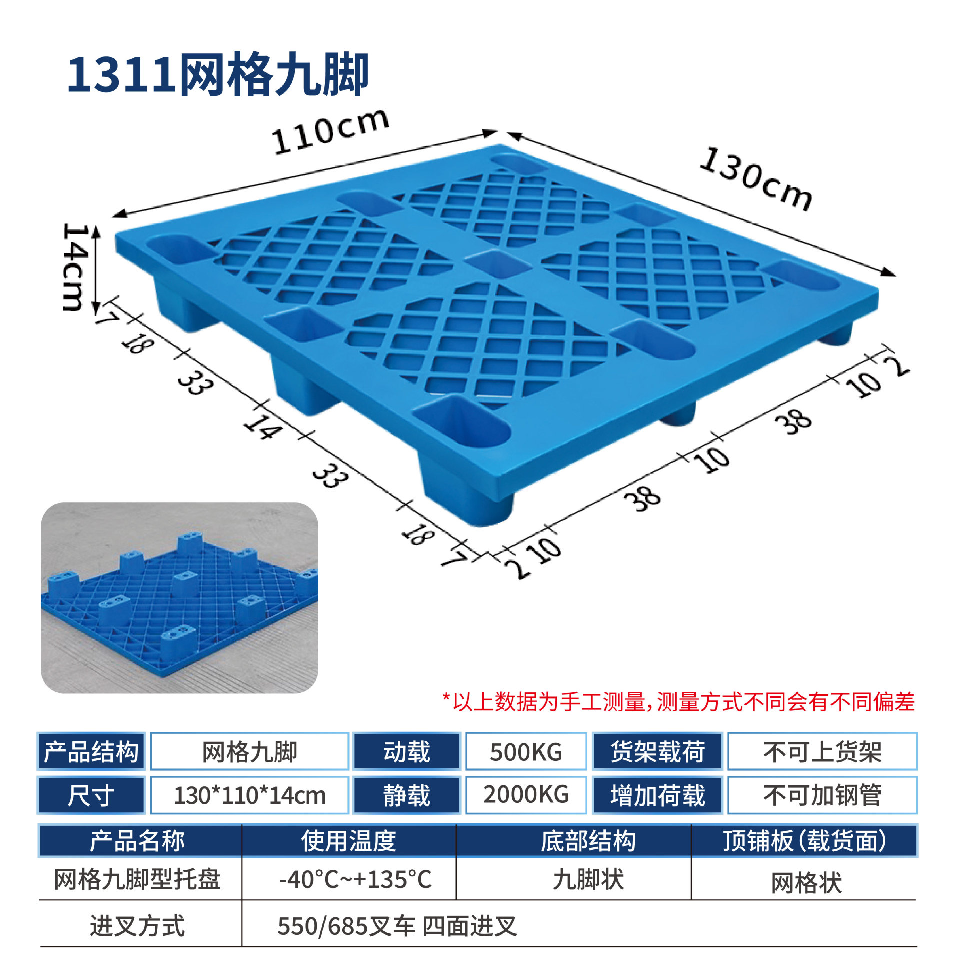Picture of Plastic Pallet Nine-Foot Grid Forklift Pallet Warehouse Moisture-Proof Floor Board Logistics Pallet Plastic Pallet Manufacturer