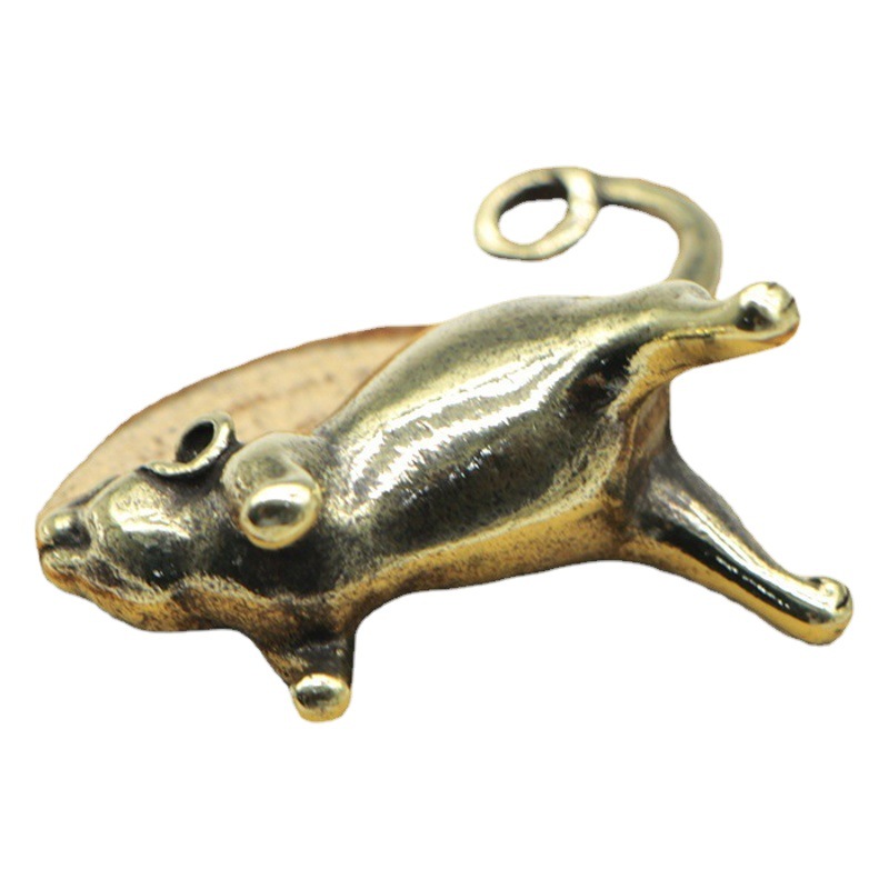 Pure copper solid long tail mouse keychain pendant year of the rat Zodiac mouse keychain