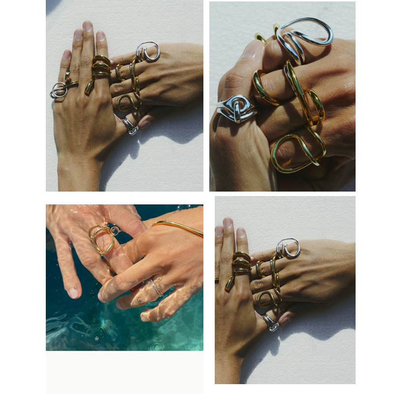 Picture of European and American Ins Cold Style Niche Stylish Design Asymmetrical Twisted Line Ring Titanium Steel 18K Non-Fading Trend