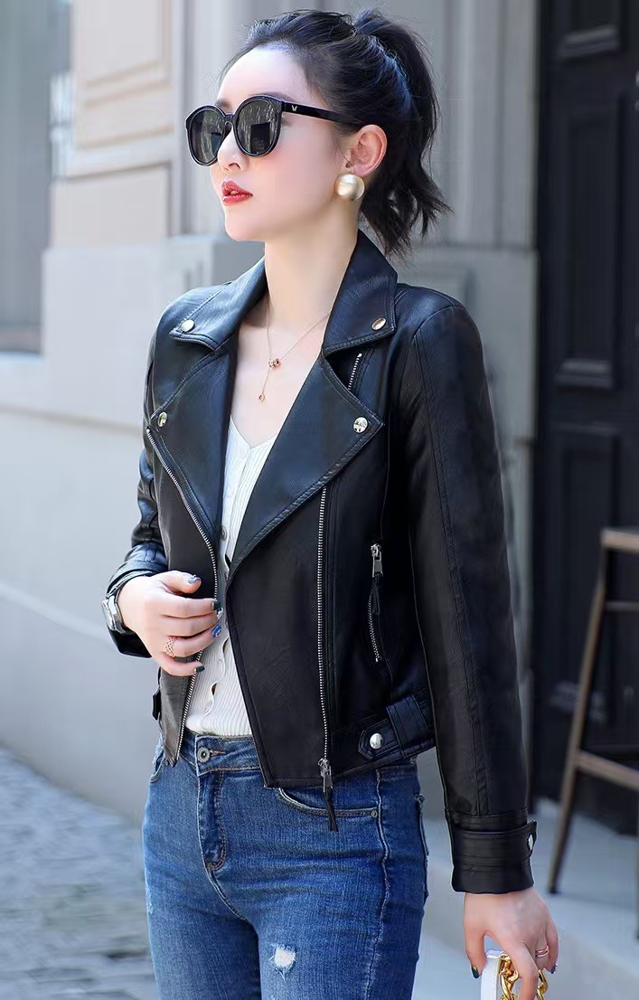 Picture of Factory wholesale spring and autumn new Korean women PU leather women's short slim small coat motorcycle clothing leather jacket