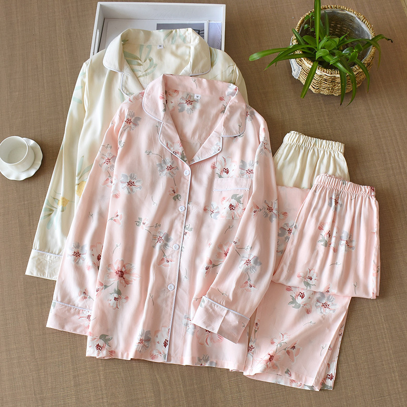 2021 Spring and Autumn New rayon lapel long sleeve suit women's air-conditioned room home wear women's pajamas suit