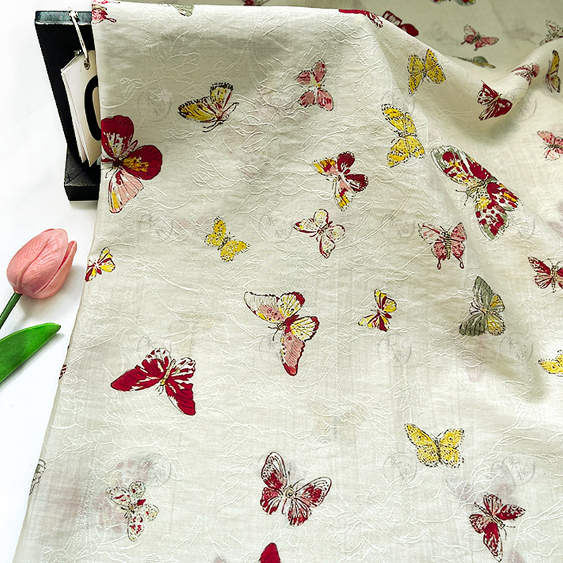 Colorful butterfly dance Hanfu cheongsam dress fabric new Chinese style handmade DIY fabric Tencel jacquard fabric