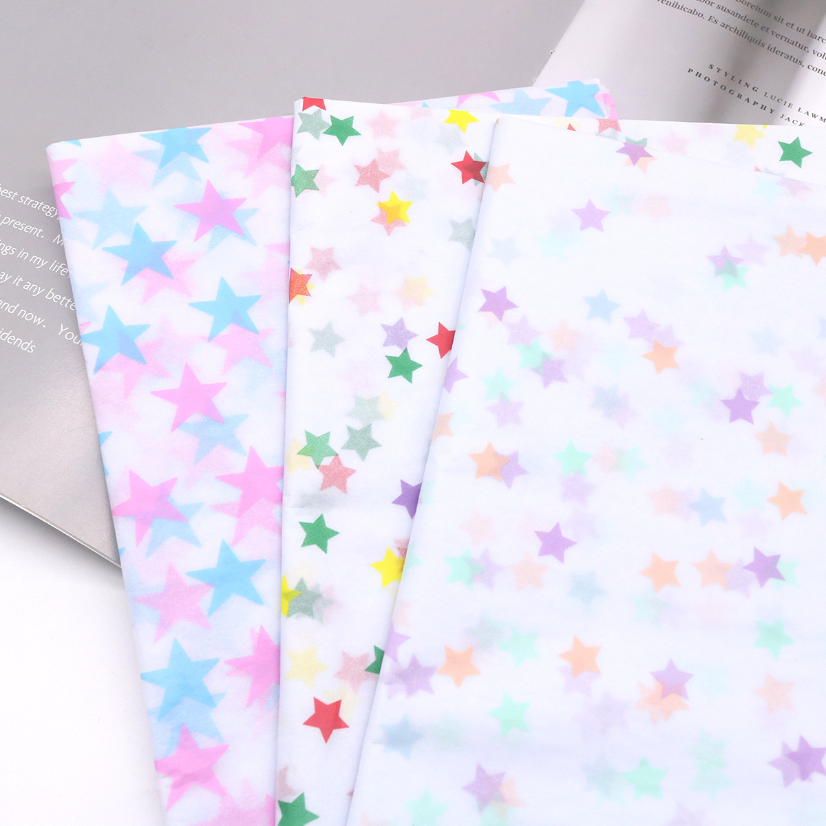 50 * 35cm 20 sheets bagged color stars printed origami tissue paper clothing red wine flowers gift packaging