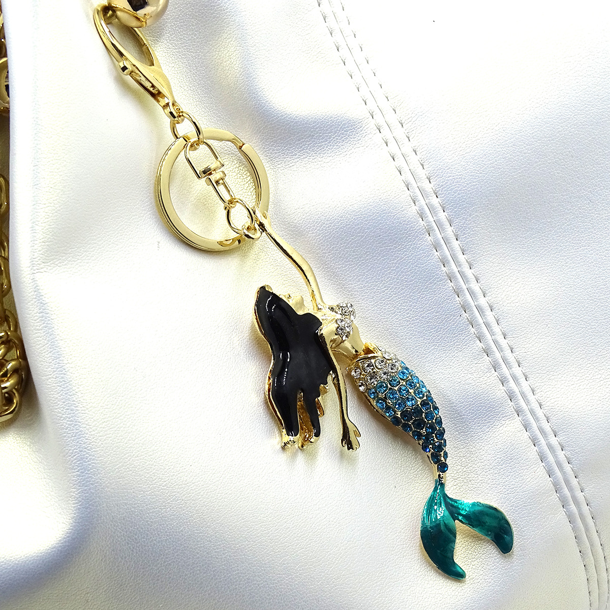 Picture of Creative Jewelry Stereo Diamond Enamel Mermaid Keychain Car Hanging Women's Bag Accessories Metal Key Ring