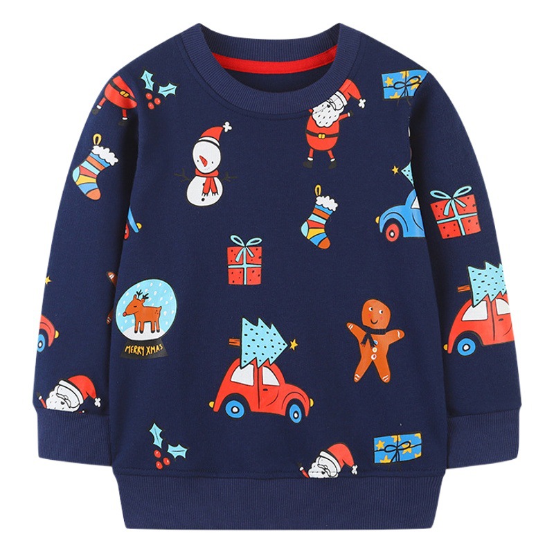 European and American style children's clothing sweater autumn new boys long sleeve bottoming shirt cartoon round neck Christmas children's sweater