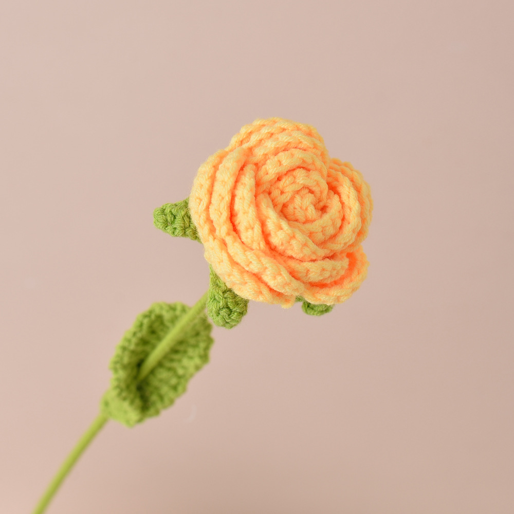 Picture of Finished Hand-Knitted Rose Artificial Flower Knitting Flower Handmade Flower DIY Wool Knitting Homemade Crochet Bouquet