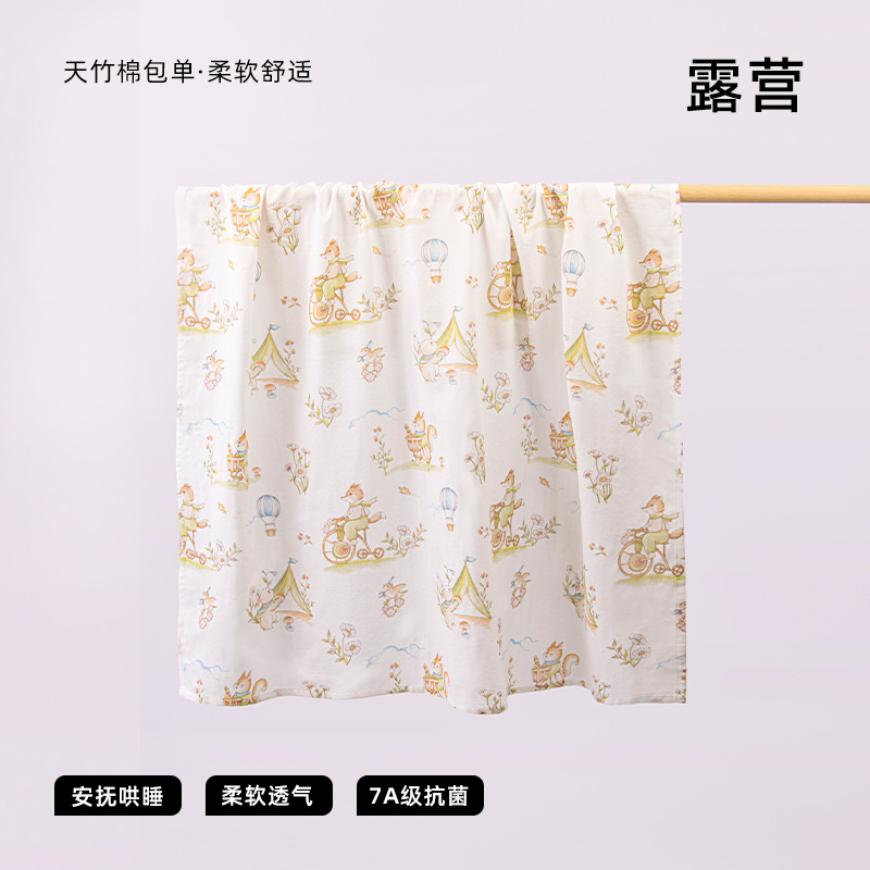 Picture of Newborn Bag Single Breathable Double Layer Bamboo Cotton Baby Outgoing Swaddle Wrap Pure Cotton Soft Summer Baby Wrap Towel