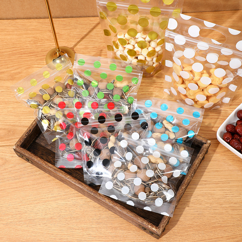 in stock Dot Cartoon Zip Bag Food Packaging Bag Snowflake Crisp Self-standing Bag Biscuit Candy Bag Zipper Sealed Bag