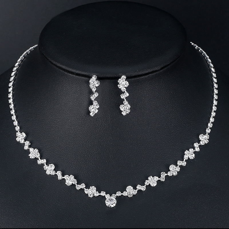 Picture of Cross-border Explosions European and American Fashion Elegant Flash Diamond Necklace Earrings suit Bridal Jewelry Women's Wedding Accessories 4867