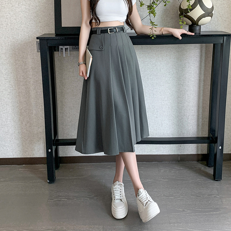in stock 2025 Spring and Summer New Large Swing Pleated Hip Covering Casual Suit Long Dress High Waist Mid-length Pleated Skirt