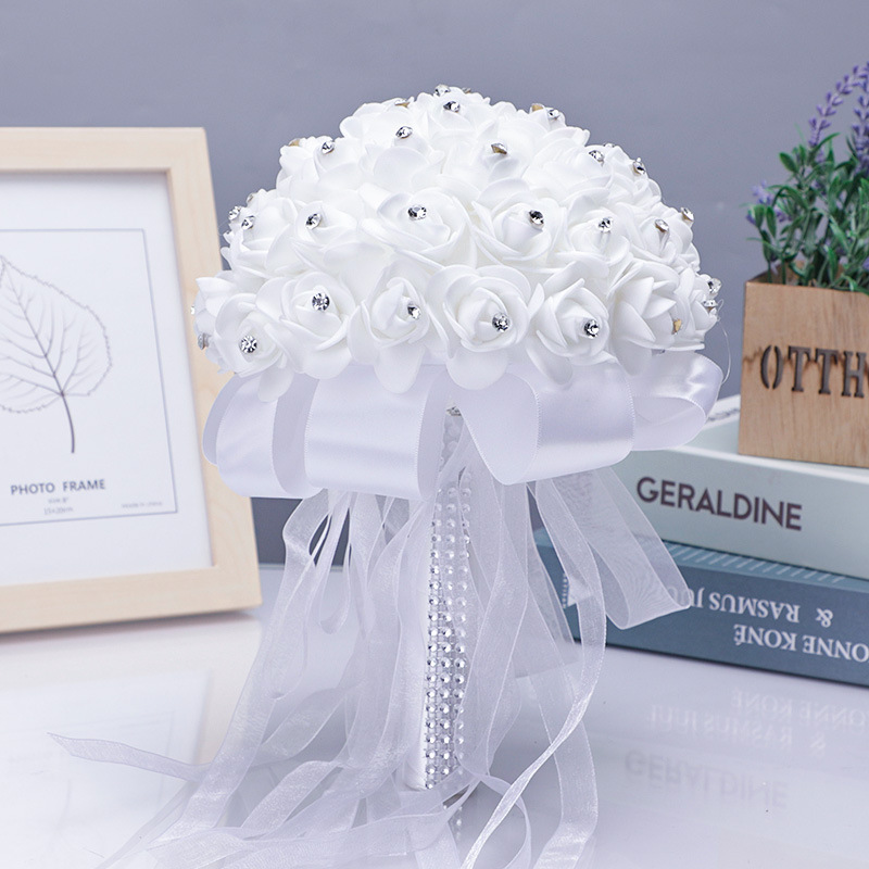 European-style white diamond-embedded bridal bouquet simulation pe foam flower wedding photography props factory wholesale