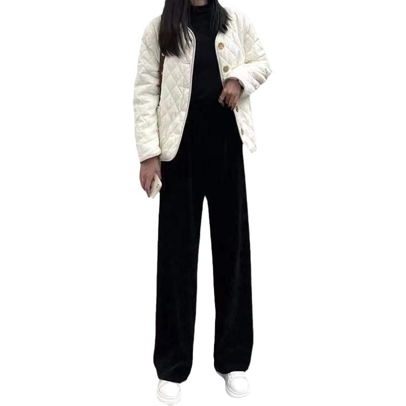 Women's wide-leg pants autumn and winter 2023 new thickened outer wear high waist elastic pants draping slimming all-match straight trousers