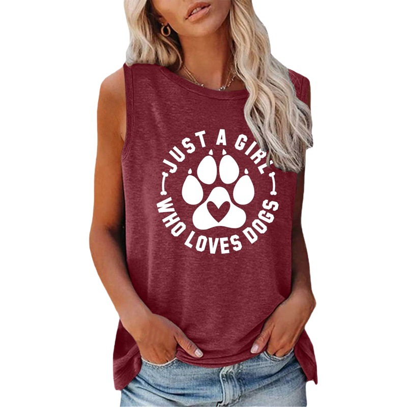 2022 AliExpress cross-border JUST A GIRL bear paw loose casual round neck sleeveless women's T-shirt