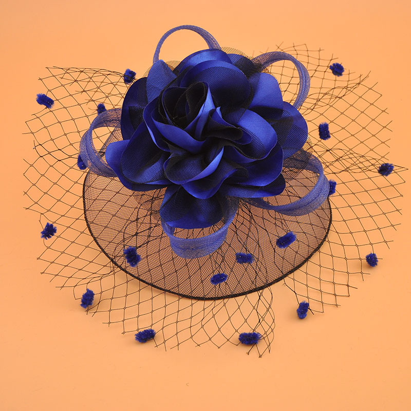 Amazon hot sale bridal retro short hair accessories fabric large flower forehead mesh small bowler hat hairpin headdress for children
