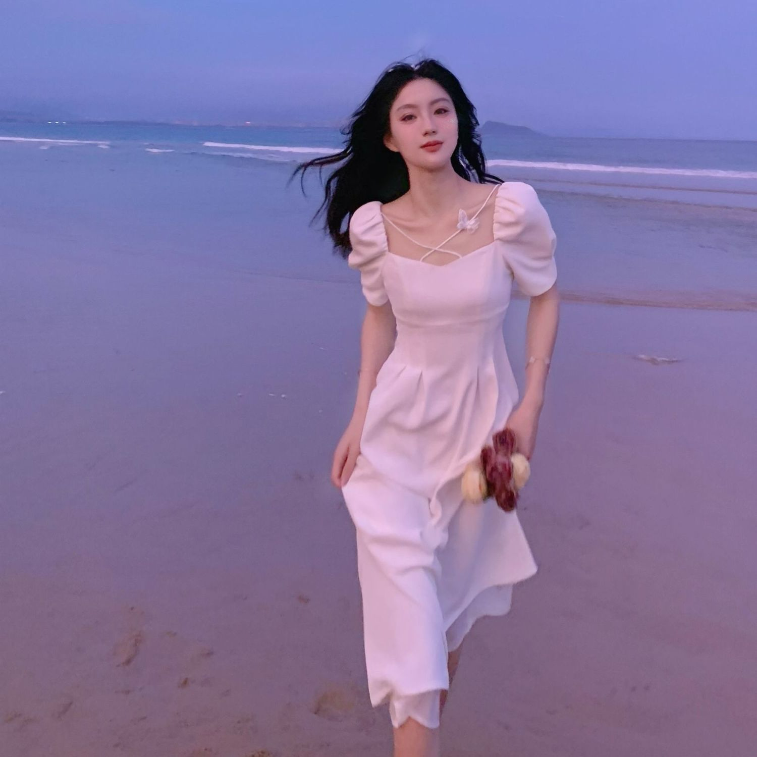 French Square Collar White First Love Dress 2025 Summer New Retro Super Fairy Puff Sleeve Elegant Mid-Length Dress