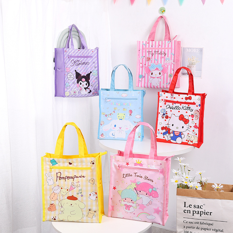 New Oxford cloth double-layer tutorial bag Art bag Japanese cute cartoon printed student portable tutorial bag