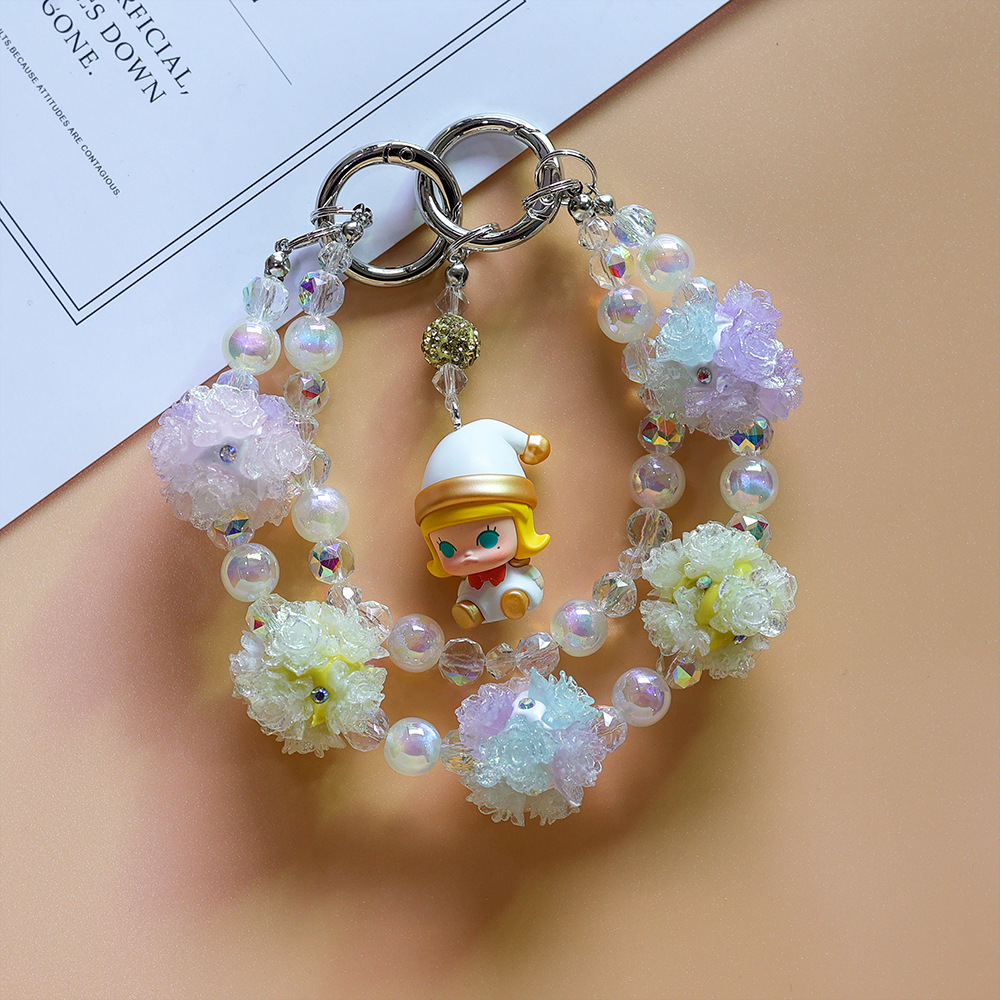 New Bubble Mate Handmade Beaded Pendant Colorful Flower Ball Mobile Phone Chain Keychain Bag Car Hanging Accessories