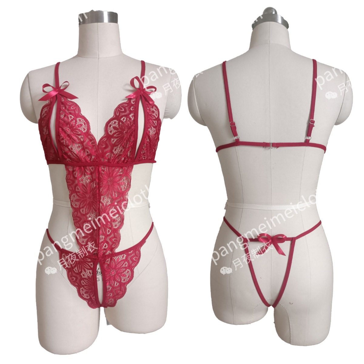 Picture of European and American Style Cross-Border Foreign Trade Large Size Lace Sexy Jumpsuit Open-Fit Breast-Free Backless See-Through Sexy Lingerie