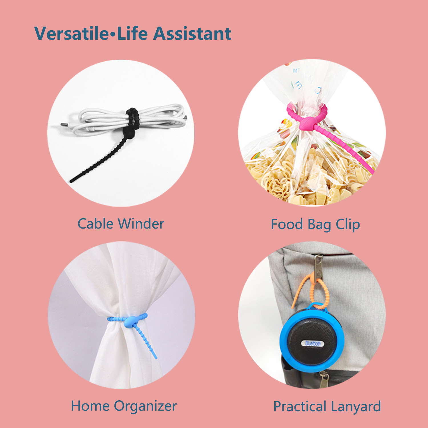 Picture of Color silicone ribbon key chain DIY clothing bag jewelry key chain lanyard data cable storage Winder