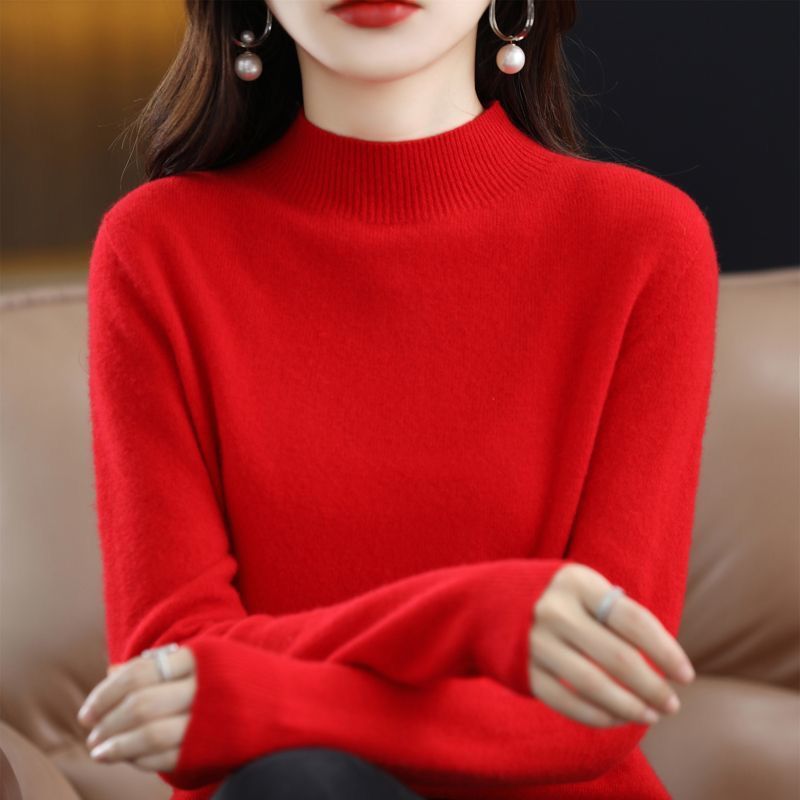 Autumn and Winter New Mid-Collar Knitwear Women's Pullover Knitwear with Long Sleeves\Short-Sleeved Bottoming Plus Size Top