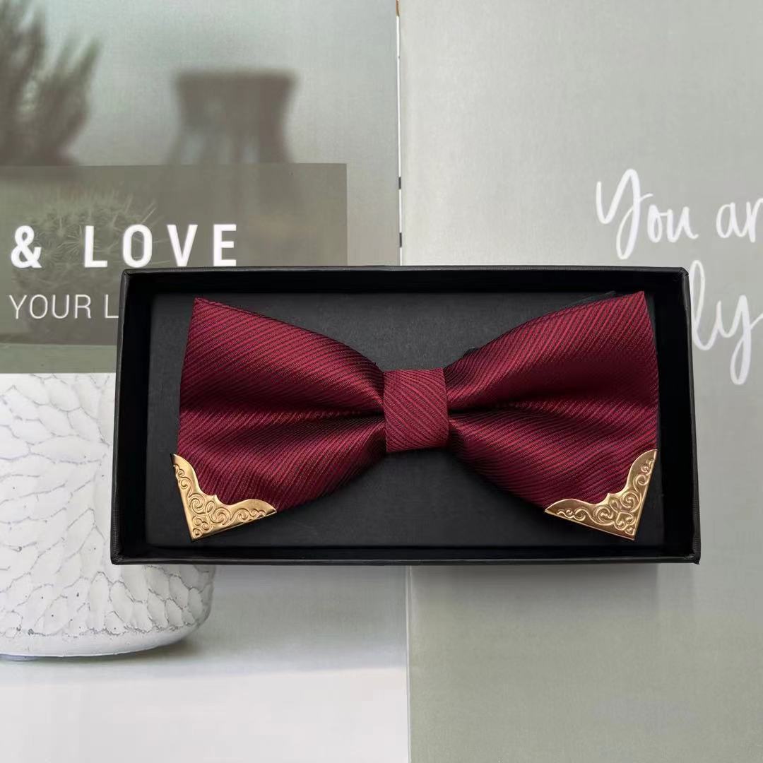 Picture of High-end wedding wedding bridegroom best man wine red British bow solid color men's bow tie formal suit trend